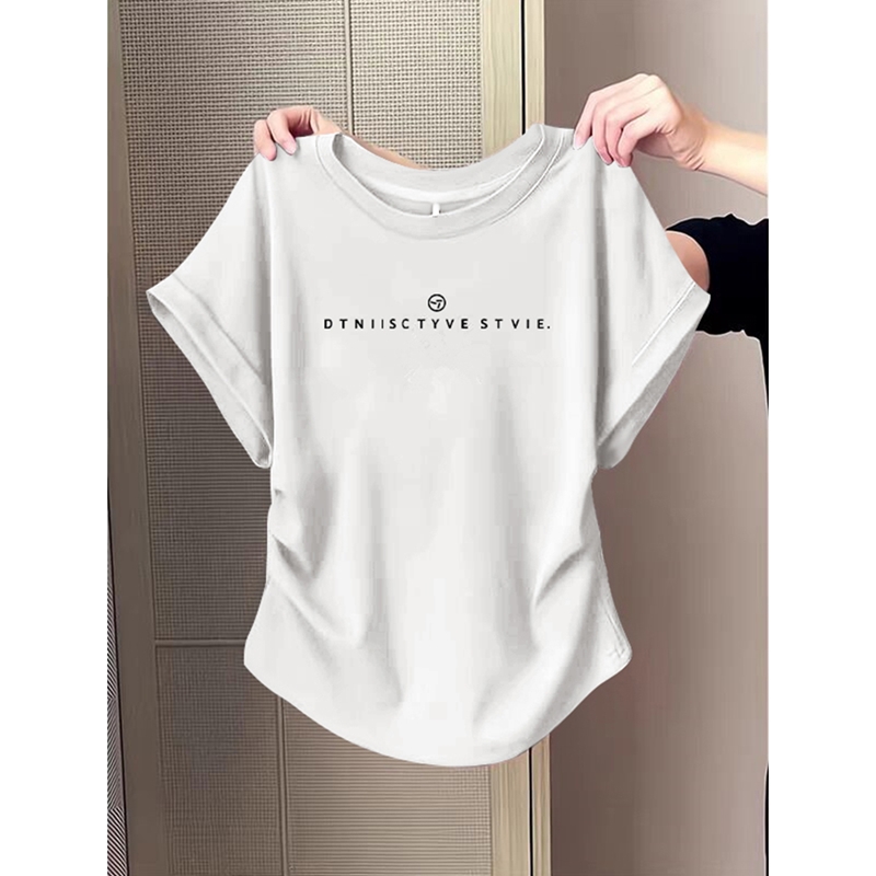 Pure cotton high elastic pleated waist small flying sleeve short sleeve T-shirt for women in summer new slim T-shirt top