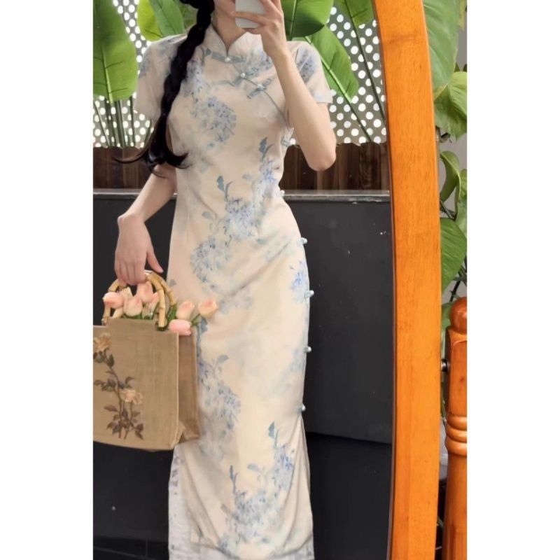 2025 new Chinese style daily improved cheongsam dress temperament slim mid-length dress