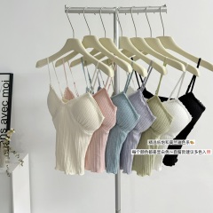 Pure lace suspender multi-color short vest base shirt underwear top with chest pad