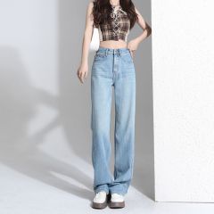 2025年夏季潮流百搭新款闊腿牛仔褲女士時尚高腰顯瘦寬鬆直筒褲子