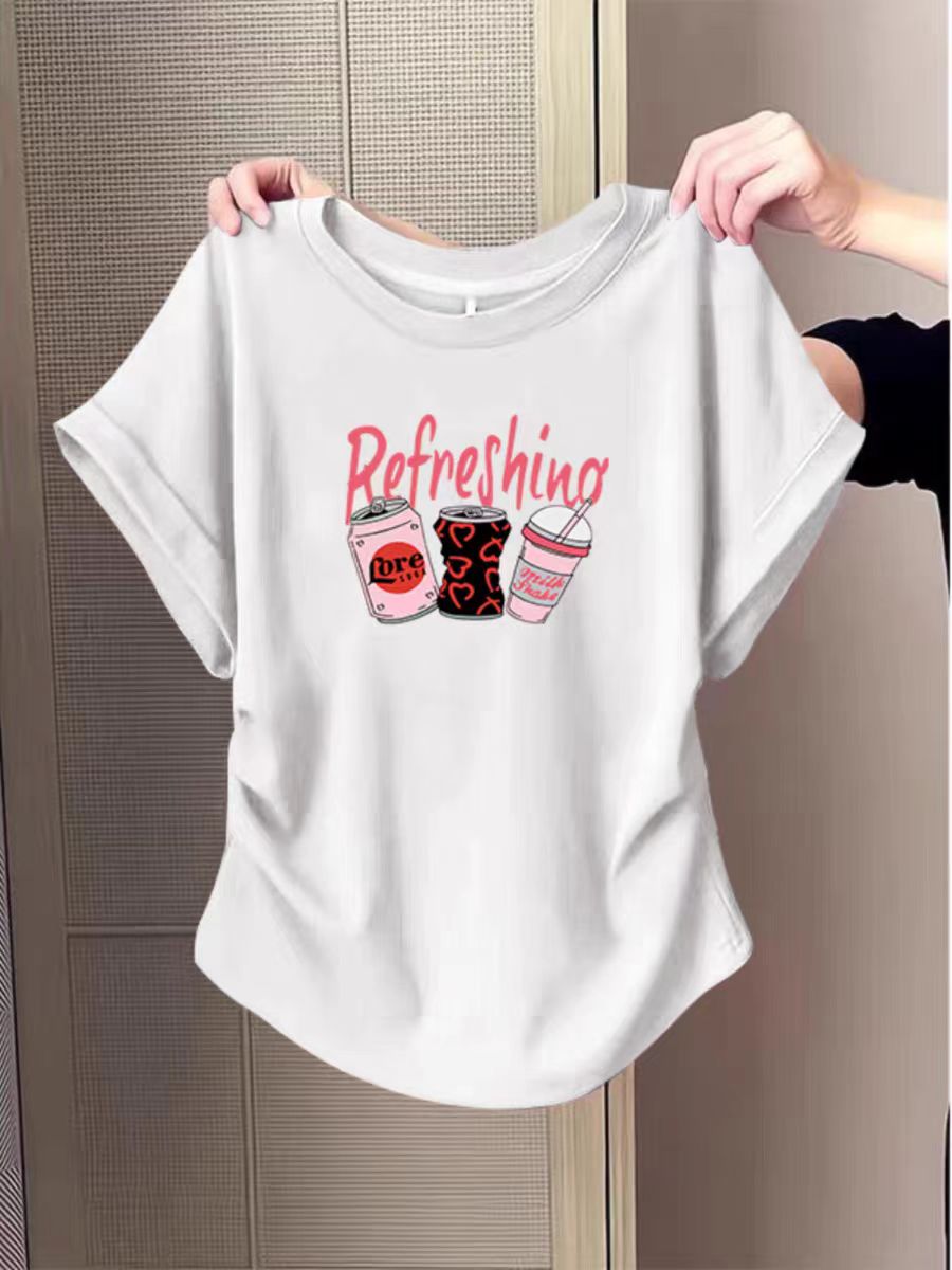 Pure cotton high elastic pleated waist small flying sleeve short sleeve T-shirt for women in summer new slim T-shirt top