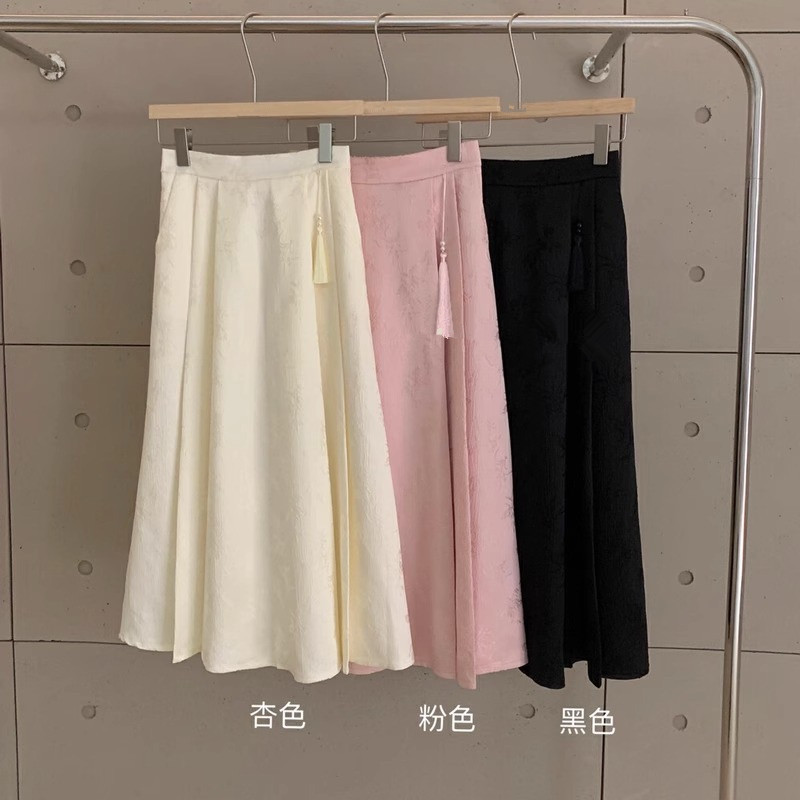 原版做法綠茶新中式高腰重工刺繡馬面裙女夏百褶半身裙