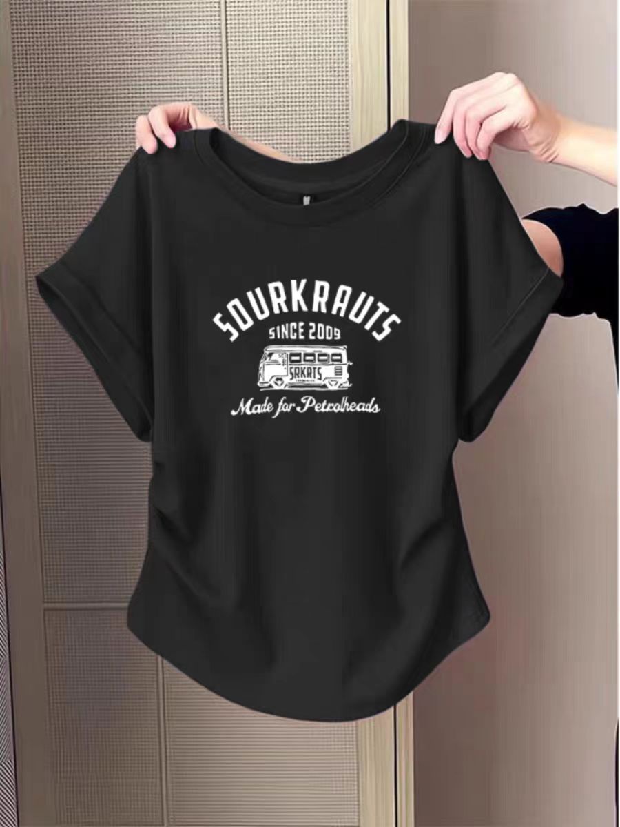 Pure cotton high elastic pleated waist small flying sleeve short sleeve T-shirt for women in summer new slim T-shirt top