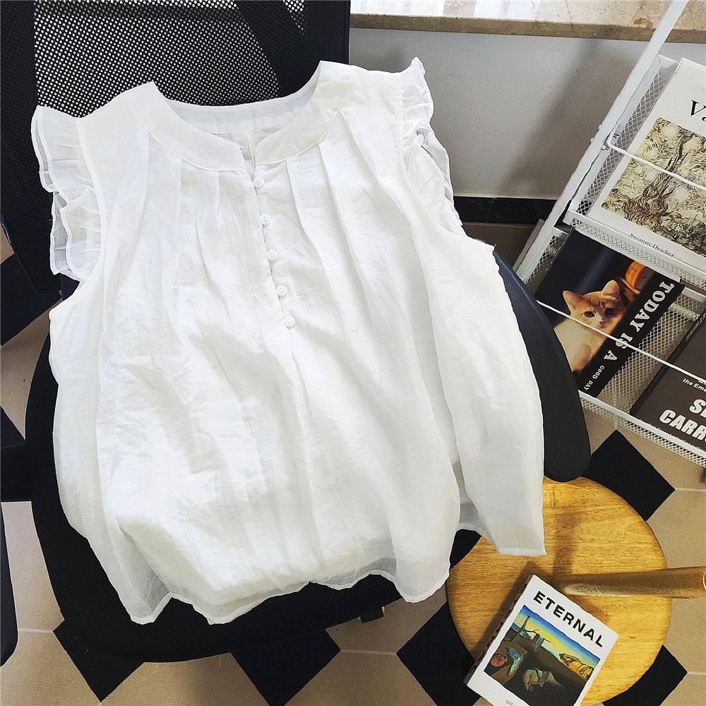Real-life age-reducing design French sweet summer shirt with sleeveless hot girl soft shirt vest top
