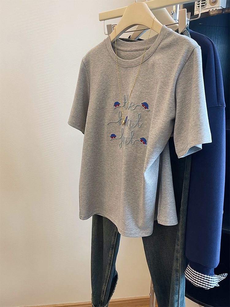 Embroidered short-sleeved T-shirt for women 2025 spring and summer new top