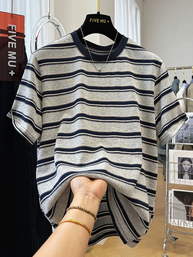 Striped short-sleeved T-shirt for women in summer base shirt super beautiful single-wear top ins