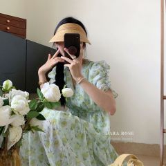 碎花連衣裙女2025年夏裝新款氣質雪紡長裙v領高腰遮肚顯瘦a字裙子