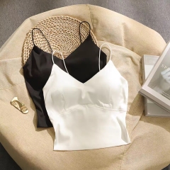French Acetate Strap Breast Slim Slim Sling Vest Women's Inner Woman with Chest Pad Outer Woman's Inner Woman with Breast Pad Outer Woman's Integrated Top Summer