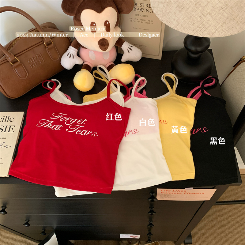 Real-life printed letters fake two-piece splicing vest female sexy inner versatile suspender top