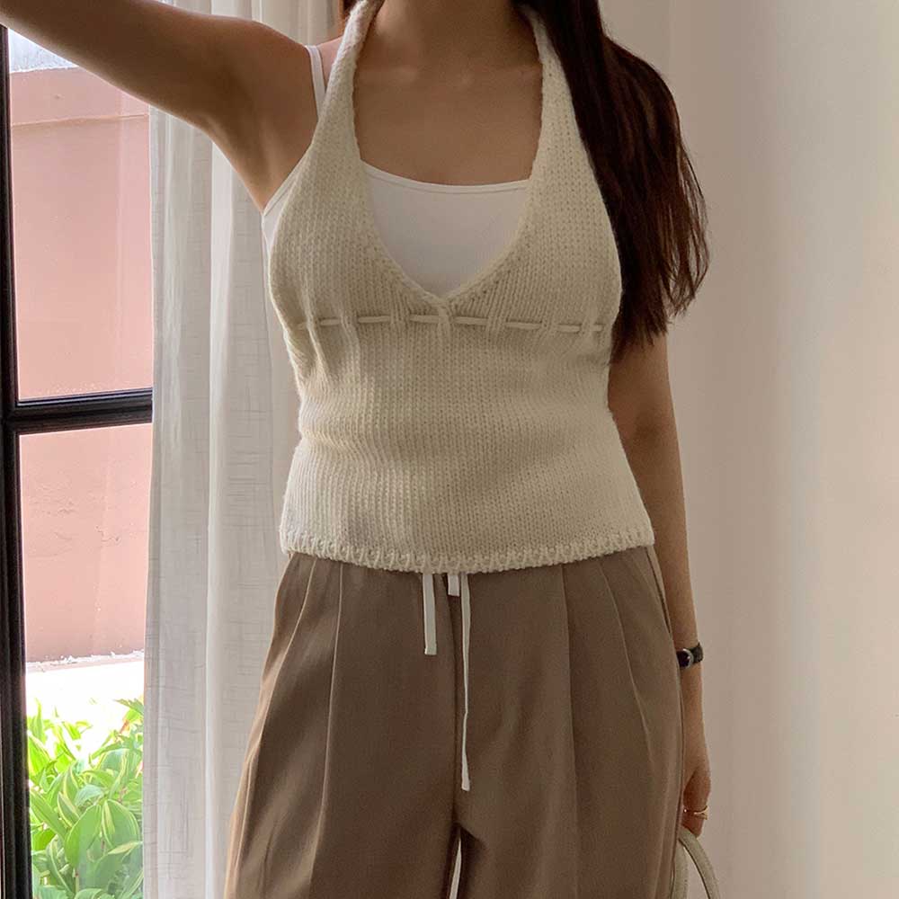 Large size real shot Korean version of sweater halter neck strapless pure sexy hot girl bow with backless thin strap suspender vest