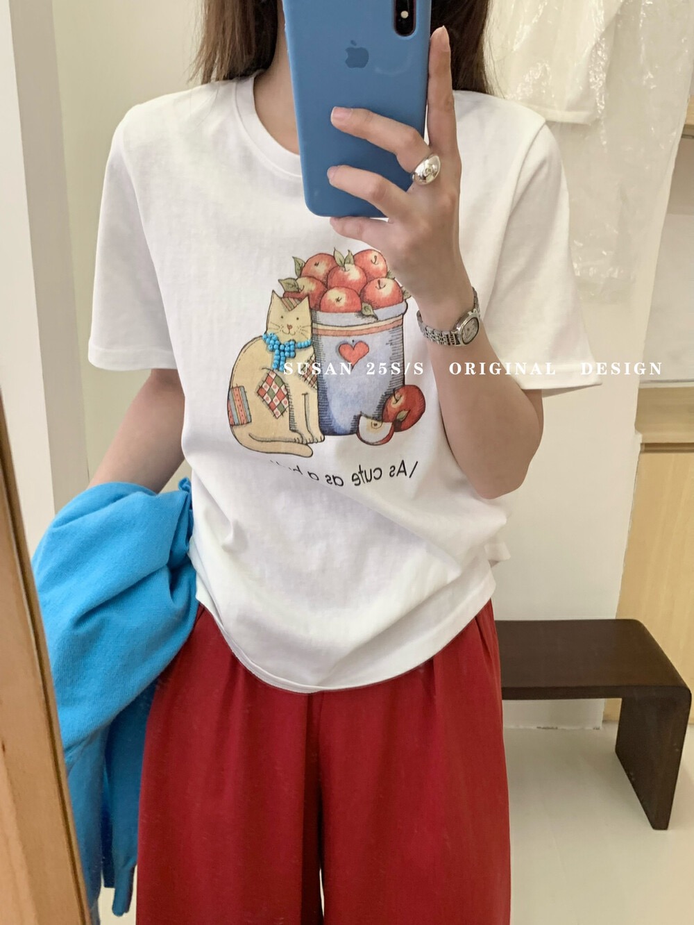 200g combed and tight spun in 2025, pure cotton back bag strip, spring and summer loose shoulder printed short-sleeved T-shirt