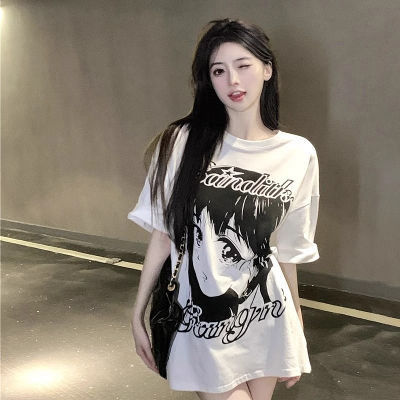 200g pure cotton 2025 new summer large size loose mid-length dress fat mm short-sleeved T-shirt skirt for women