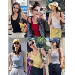 純棉方領小吊帶女春夏韓版修身遮副乳背心可外穿無袖顯瘦百搭上衣