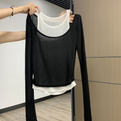 廣州面料純欲露肩內搭長袖高級感褶皺修身T恤上衣