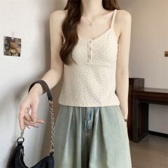 Real photo 40 pure cotton 210g 92 cotton/8 spandex vest suspender women's floral