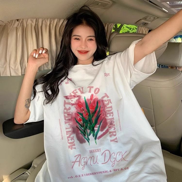 200g pure cotton 2025 new summer large size loose mid-length dress fat mm short-sleeved T-shirt skirt for women