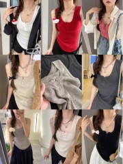 Real and versatile!  Soft and thin 6yang hair early autumn elastic pit strips layered inner sleeveless knitted vest for women