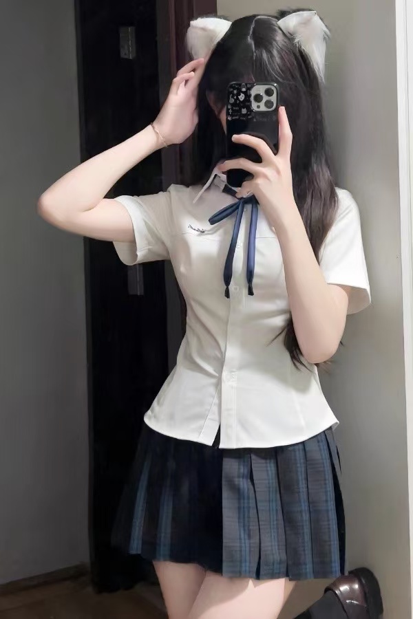 日系jk收腰修身短袖襯衫女款夏季新款白色百搭制服學院純欲風襯衣