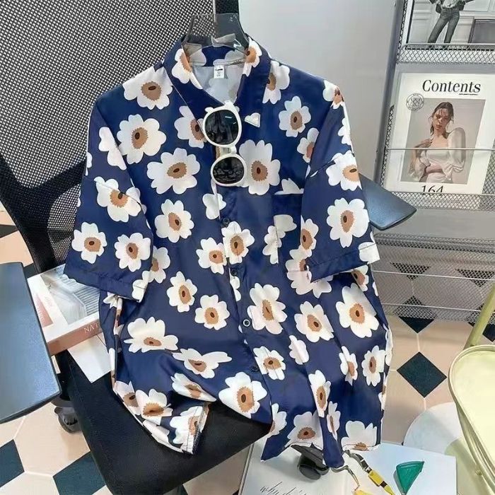 Foreign trade Cross-border casual printed short-sleeved shirt summer beach new trend shirt tops men and women same style