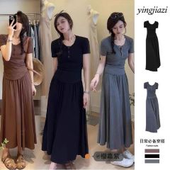 套裝女2025夏季新款設計感小眾修身顯瘦短袖T恤上衣半身裙兩件套