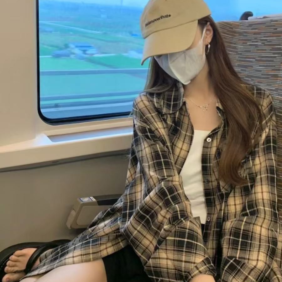 復古格子襯衫女韓版潮流春秋設計感薄款外套寬鬆慵懶風百搭襯衣服