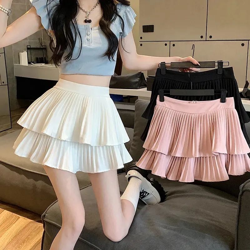 Specially for outer single and double-layer cake pleated skirt-elastic waist anti-exposure safety pants