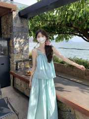 法式復古氣質溫柔套裝立體花朵吊帶女裝夏季半身裙可鹽可甜兩件套