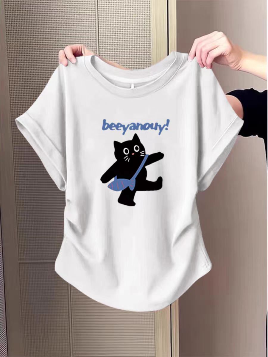 Pure cotton high elastic pleated waist small flying sleeve short sleeve T-shirt for women in summer new slim T-shirt top