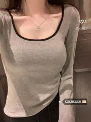 帶胸墊磨毛加厚長袖修身T恤裝冬季帶胸墊內搭打底衫短款上衣