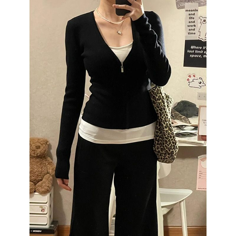 40支人棉 原版品質 黑白撞色打底衫長袖t恤女假兩件設計感上衣