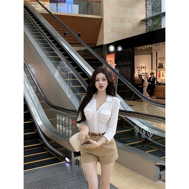 原版竹節面料手感正韓系長袖襯衫女裝新款秋季修身顯瘦上衣