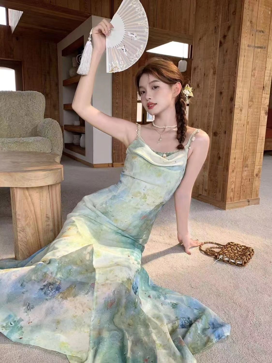 French mermaid princess summer temperament fish tail slim waist new seaside dress vacation long skirt
