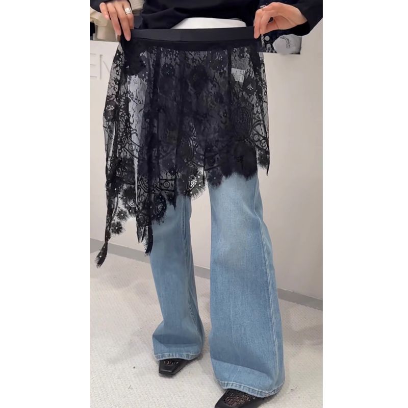 2025 Spring and Summer New French Age-reducing Lace Butt Curtain Versatile Layer Side Slit Hollow Skirt for Women