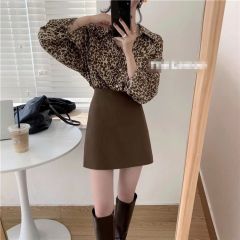 Hot girl design niche leopard print long-sleeved shirt for women in spring and autumn retro Hong Kong style top shirt cardigan