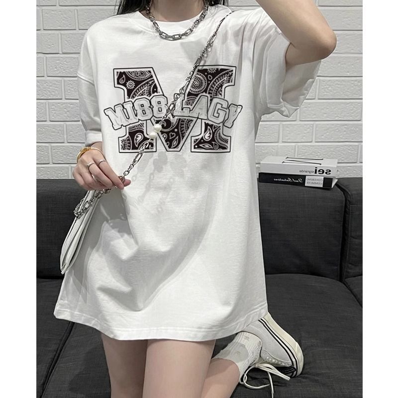 200g pure cotton 2025 new summer large size loose mid-length dress fat mm short-sleeved T-shirt skirt for women