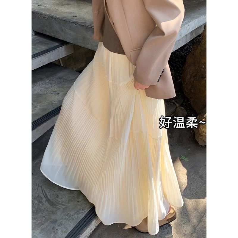 Women's Spring and Summer 2025 new high-waisted slim A-line gentle style long cake skirt