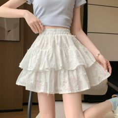 Design-sensual lace cake skirt with high waist slim skirt with sweet ballet style puffy princess fashion skirt