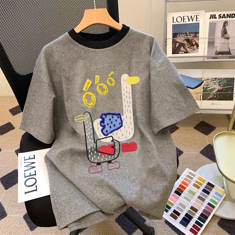 Korean version 2025 new large-size top children's funny short-sleeved T-shirt for women for summer