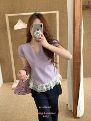 AS OFFICIAL博薦蕾絲下擺氛圍感•蕾絲拼接下擺小衫女針織衫