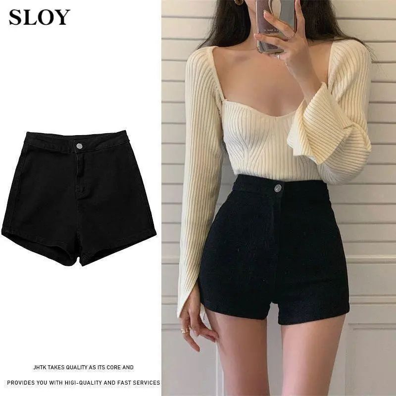 European and American hot girls denim shorts for women with high waist slim tight hot pants Korean version of ins trendy students pure shorts