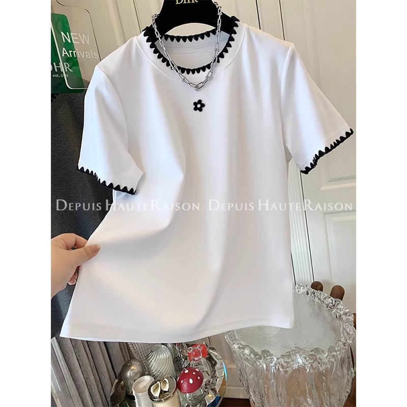 刺繡+21支超爽棉220克特大碼240斤甜美減齡短袖T恤女