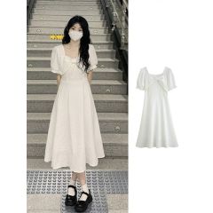 原版面料加拉鏈胸前帶珠法式甜美蝴蝶結收腰顯瘦仙女連衣裙