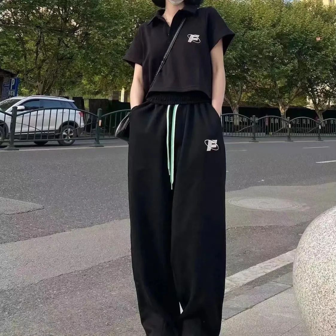 Salt sports suit summer student Korean style loose POLO short-sleeved trousers running casual two-piece set