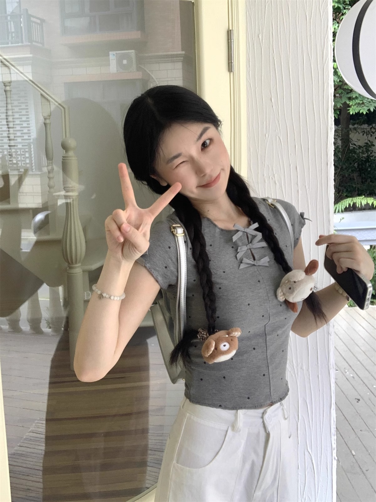 甜美波點蝴蝶結設計感短袖T恤女裝2025年夏季款短款修身別致上衣
