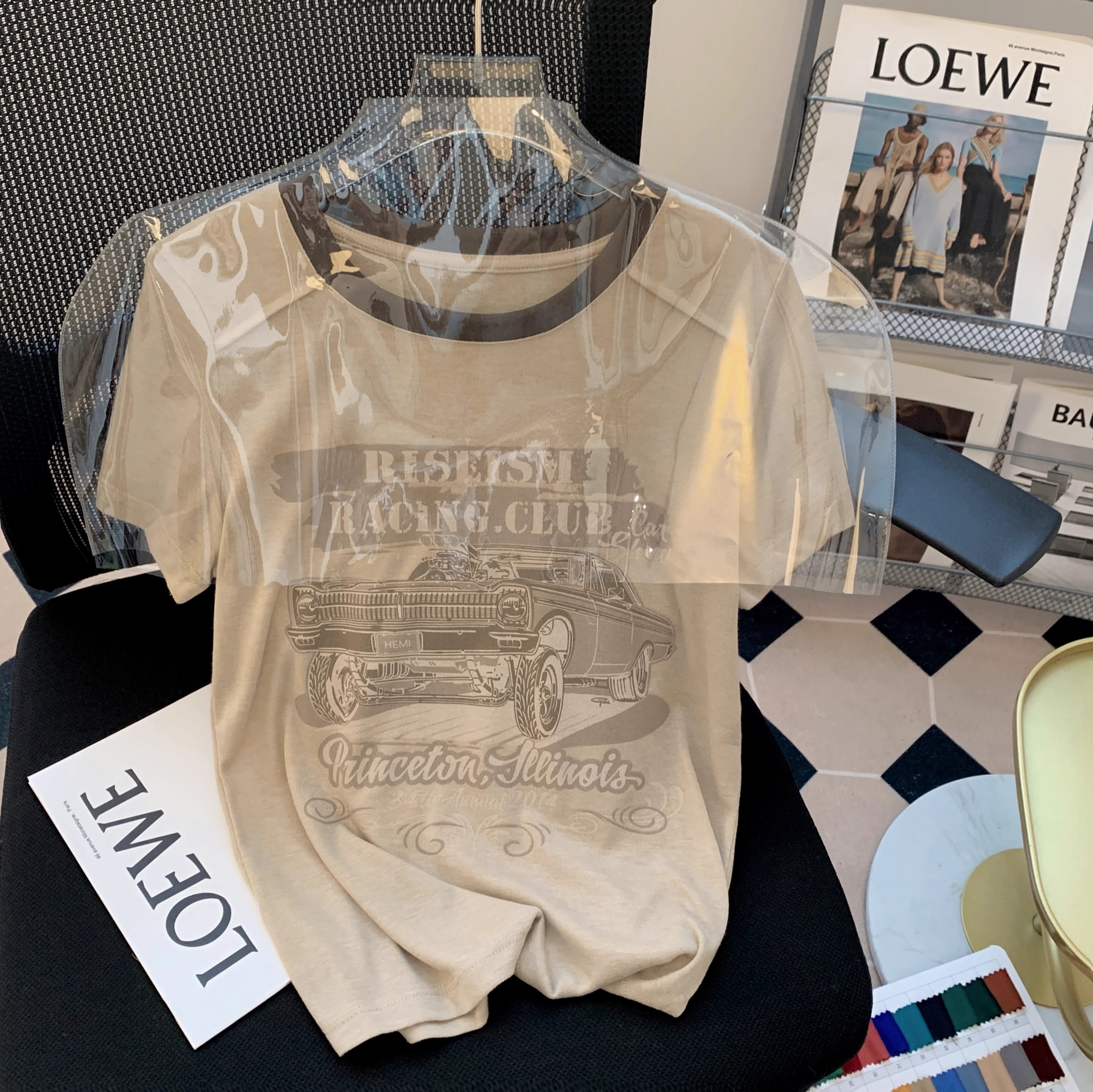 Official photo 92 cotton/8 spandex 40 210g pure cotton American retro short-sleeved T-shirt for women