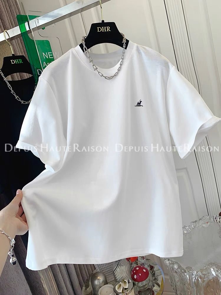 Korean version 2025 new fashionable extra-large size deer short-sleeved T-shirt loose top for women