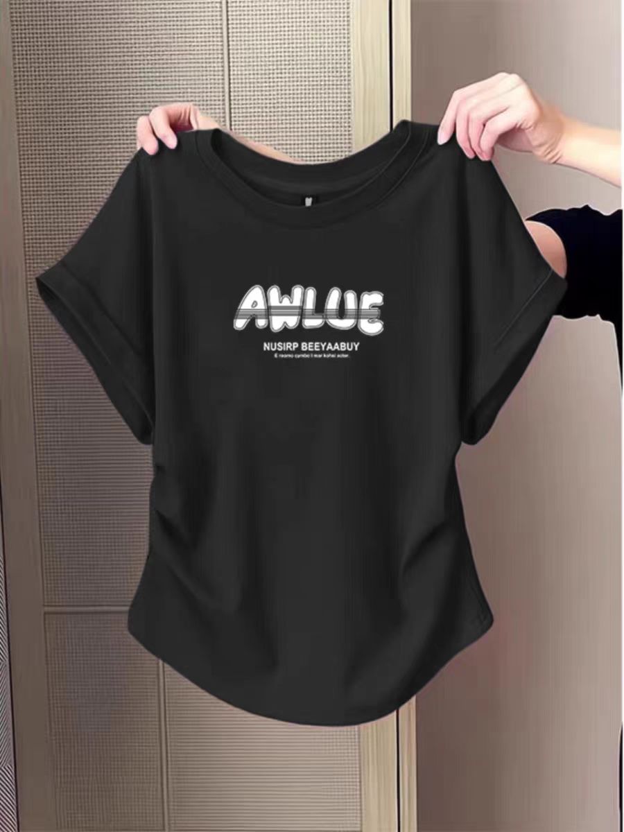 Pure cotton high elastic pleated waist small flying sleeve short sleeve T-shirt for women in summer new slim T-shirt top