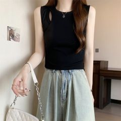 Real shot of Korean Foreign Trade 2025 new vest for women hollow elastic hot girl wearing summer