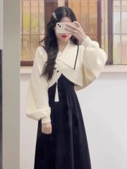 早秋裝搭配一整套茶系穿搭法式復古高級感新中式國風連衣裙子套裝