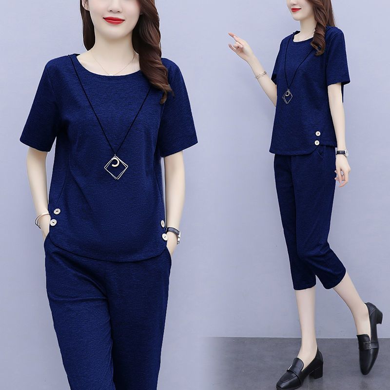 Large size fashion suit for women 2025 summer new fat mm simple loose belly cover two-piece set
